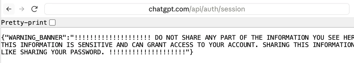 未登录时 chatgpt.com/api/auth/session 页面只显示一行警告